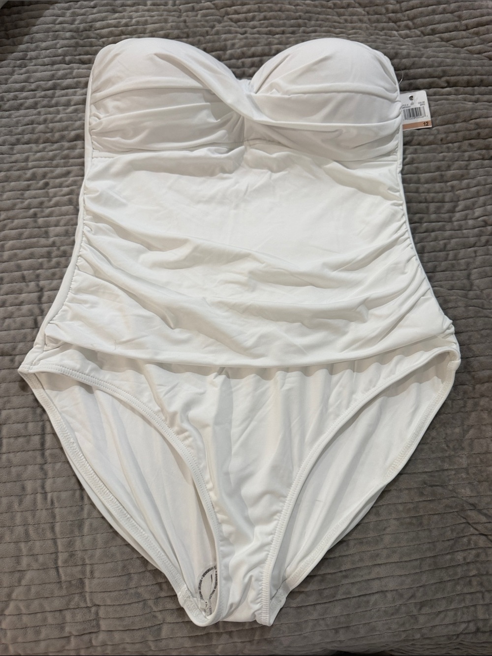 Anne Cole White Strapless Bandeau One-Piece Swimsuit Size 12 NWT